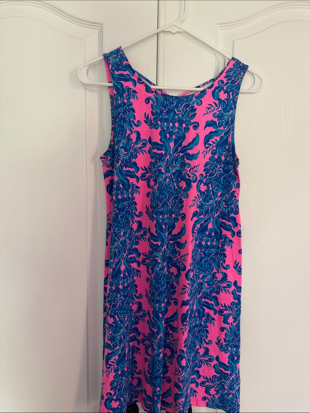 Lilly Pulitzer XS Sleeveless Pink and Blue Patterned Shift Dress